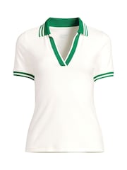 Lands' End Cream Short Sleeve Ribbed Polo Shirt - Image 4 of 4