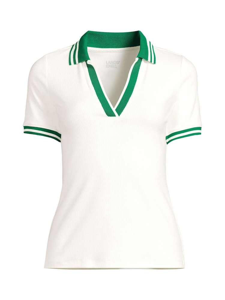 Lands' End Cream Short Sleeve Ribbed Polo Shirt - Image 4 of 4
