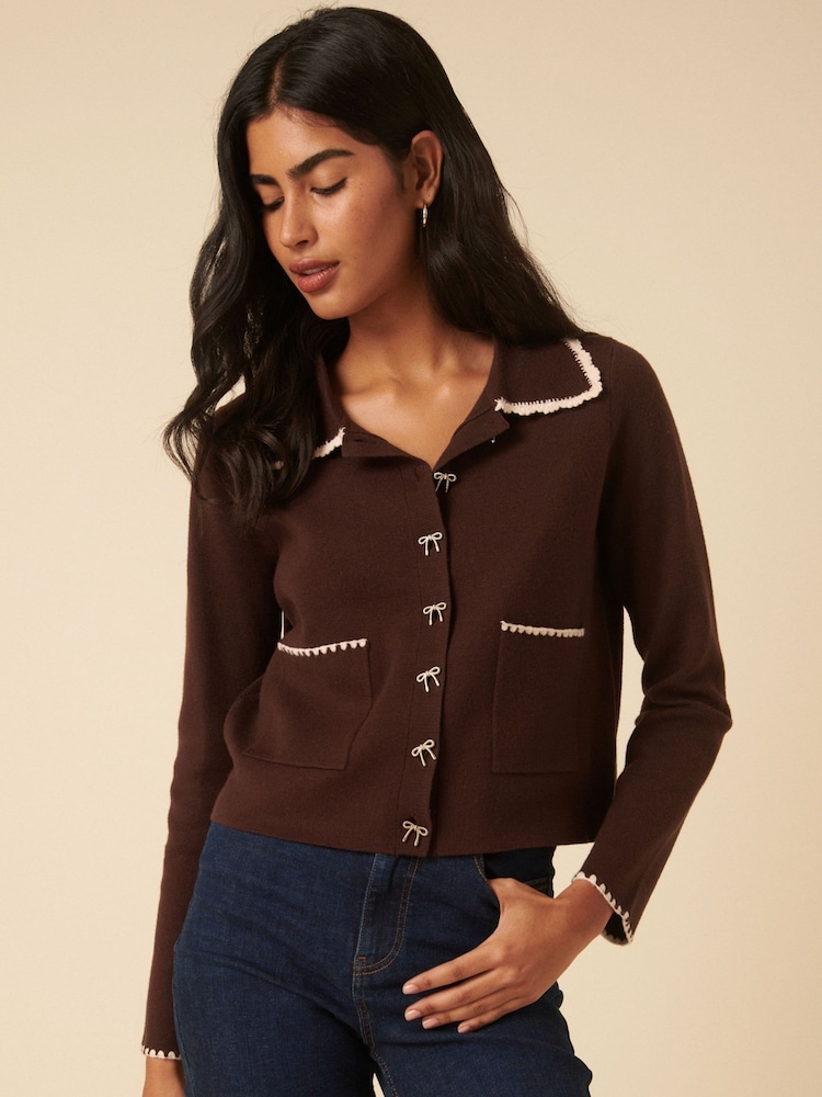 Nobodys Child Brown Collar & Crochet Knitted Jacket - Image 1 of 5