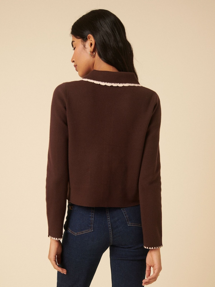 Nobodys Child Brown Collar & Crochet Knitted Jacket - Image 2 of 5