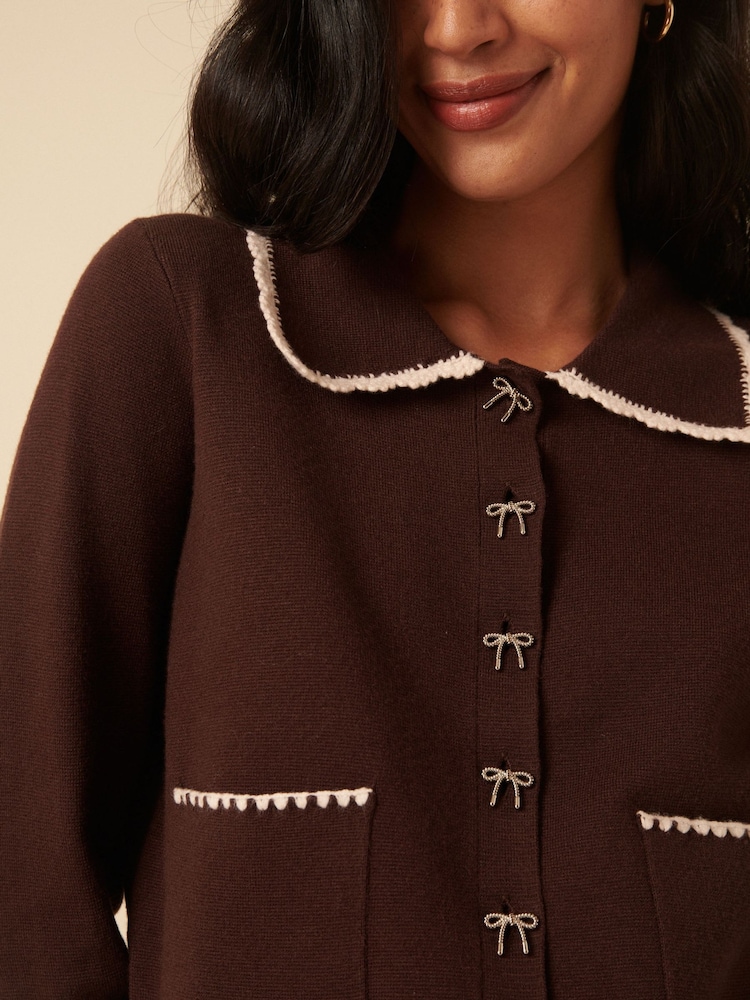Nobodys Child Brown Collar & Crochet Knitted Jacket - Image 5 of 5