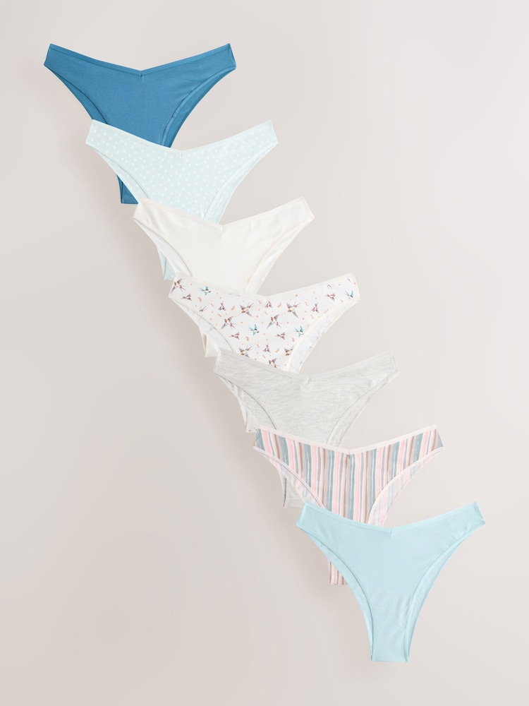 أزرق/أبيض - حزمة من 7 سراويل داخلية غنية بالقطن - صورة 1 من 10