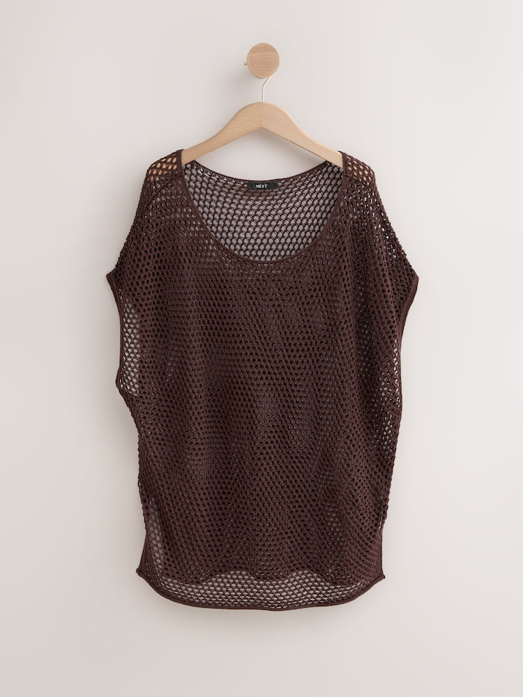 Chocolate Brown Knitted Cover-Up - Image 1 of 3 Chocolate Brown Knitted Cover-Up - Image 1 of 3