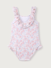 The White Company Pink Petunia Floral Print Frill Neck Swimsuit - Imagen 2 de 2