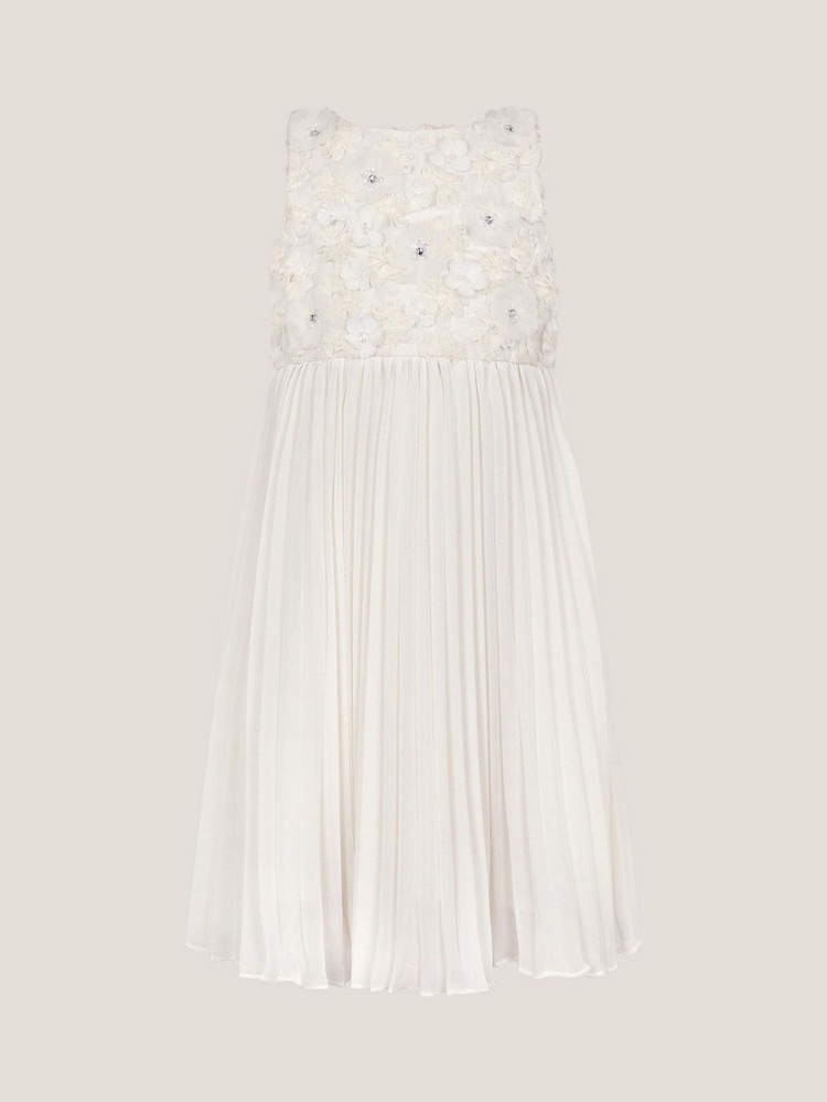 Monsoon White Delores Applique Floral Pleat Dress - Image 1 of 3