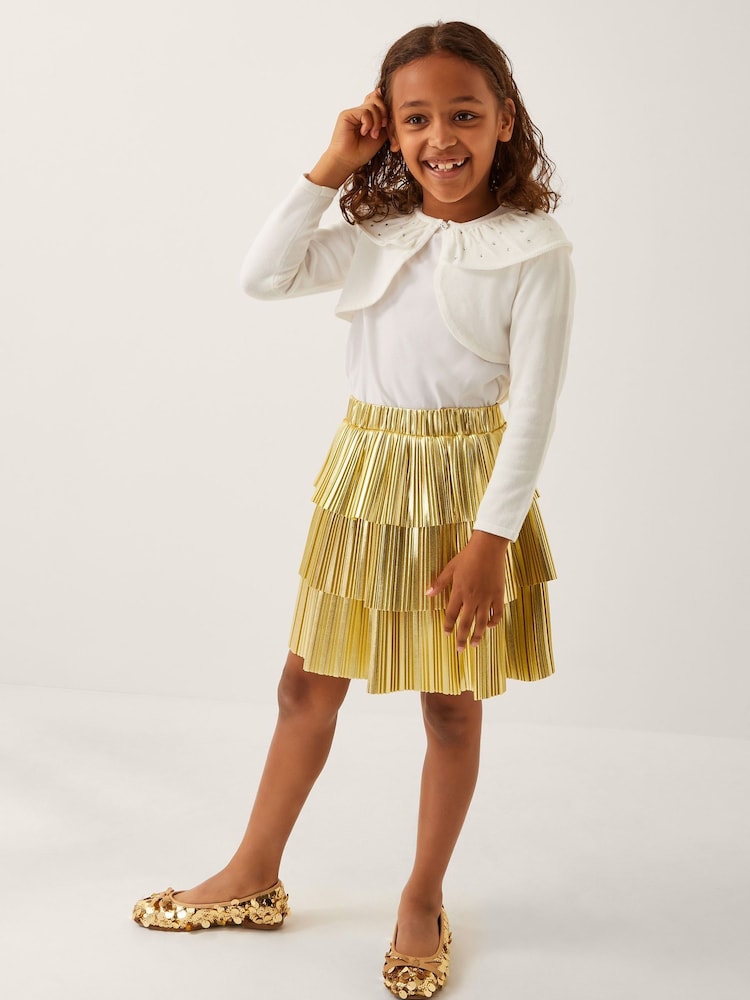 Monsoon Gold Pleat Tiered Skirt - Image 1 of 4 Monsoon Gold Pleat Tiered Skirt - Image 1 of 4