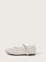 Monsoon Natural Floral Print Embroidered Mesh Ballet Flats - Image 1 of 3