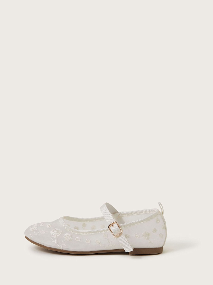 Monsoon Natural Floral Print Embroidered Mesh Ballet Flats - Image 1 of 3