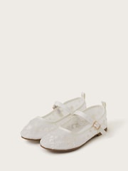 Monsoon Natural Floral Print Embroidered Mesh Ballet Flats - Image 2 of 3