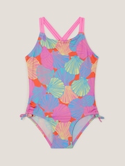 Monsoon Pink Shell Print Ruched Swimsuit - Image 1 of 3