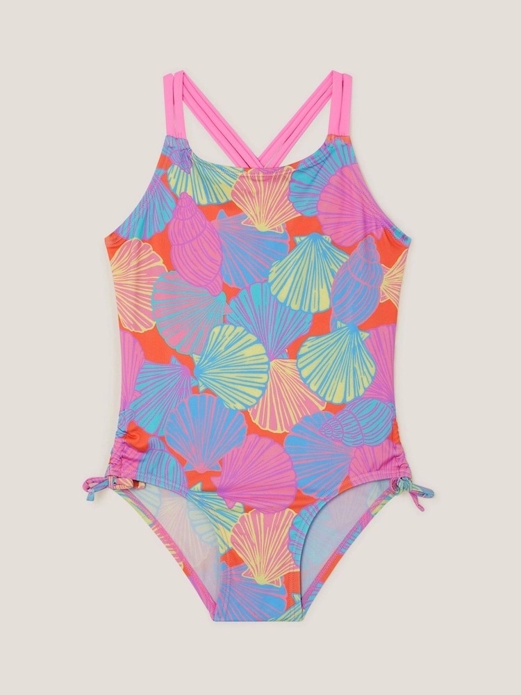Monsoon Pink Shell Print Ruched Swimsuit - Image 1 of 3