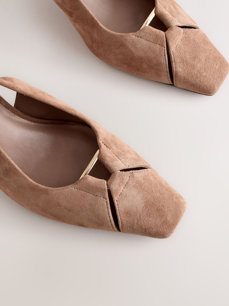 Camel Brown Leather Cutout Hardware Detail Slingback Heels - Image 6 of 6 Camel Brown Leather Cutout Hardware Detail Slingback Heels - Image 6 of 6
