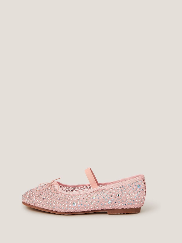 Monsoon Pink Bling Mesh Ballet Flats - Image 1 of 3