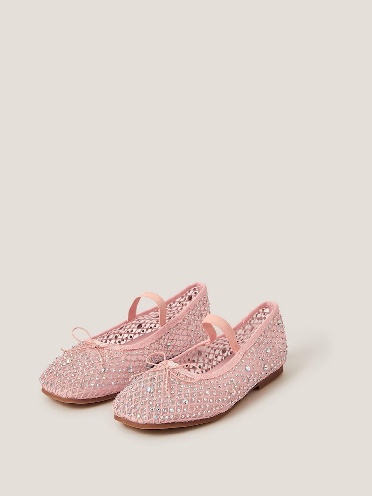 Monsoon Pink Bling Mesh Ballet Flats - Image 2 of 3