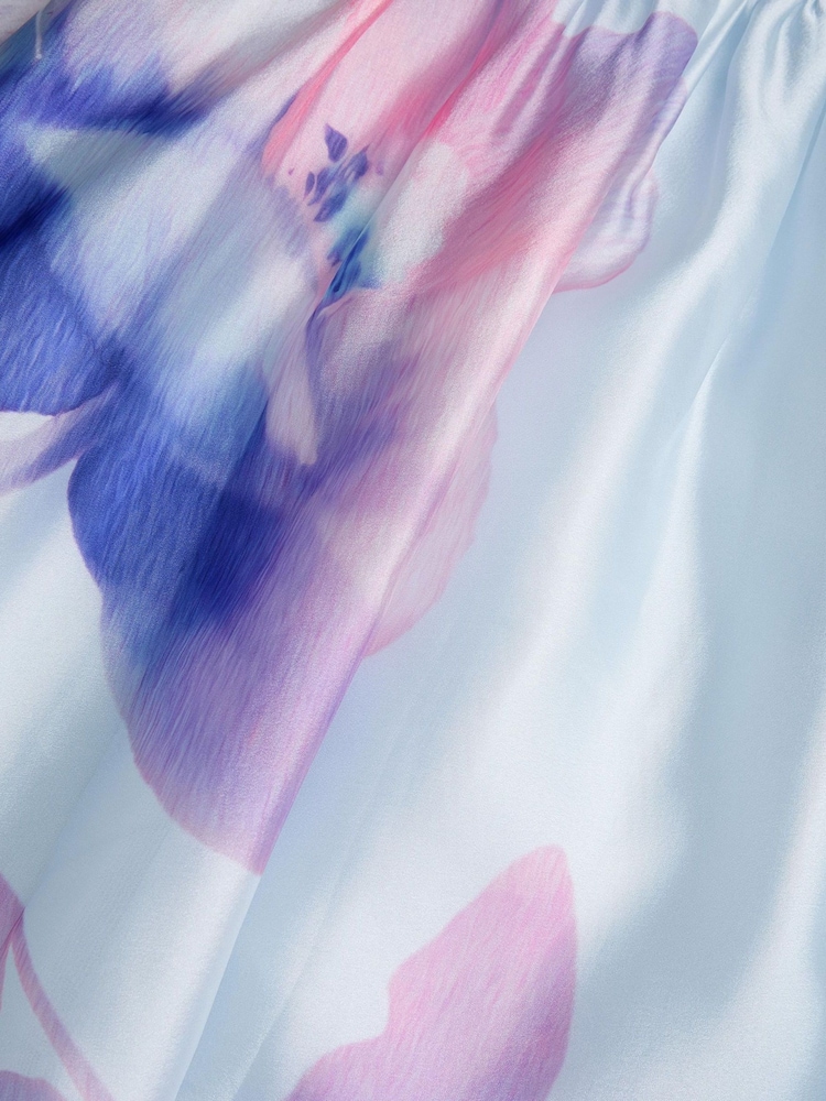 Monsoon Blue Pansy Puff Sleeve Satin Dress - Image 3 of 3