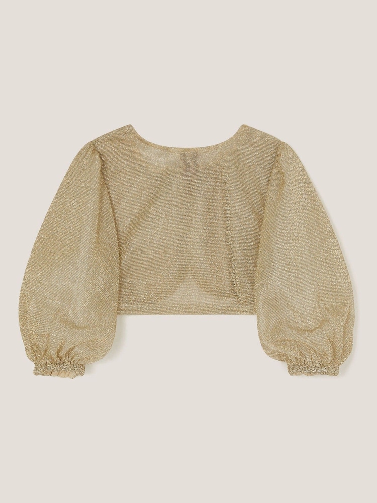Monsoon Gold Glitter Puff Sleeve Cardigan - Image 2 of 3