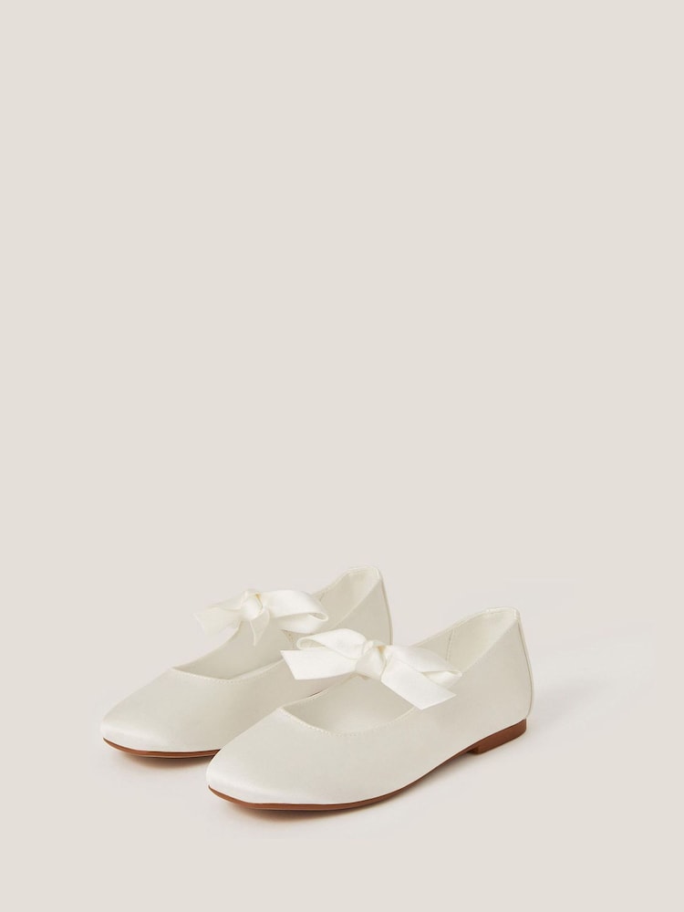 Monsoon Natural Satin Bow Ballet Flats - Image 2 of 3