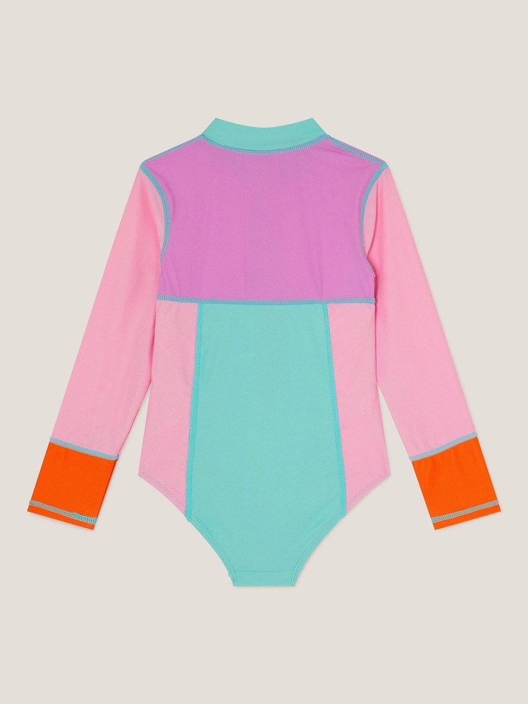 Monsoon Pink Colourblock UPF50+ Long Sleeve Swimsuit - Image 2 of 3