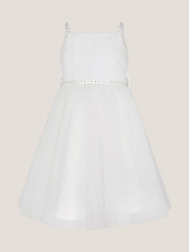 Monsoon White Pearl Embellished Bow Dress - Image 2 of 4