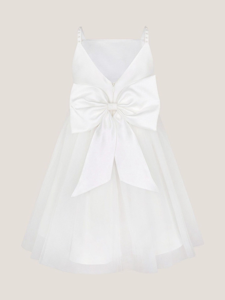 Biały - Monsoon Pearl Embellished Bow Dress - Image 3 of 4