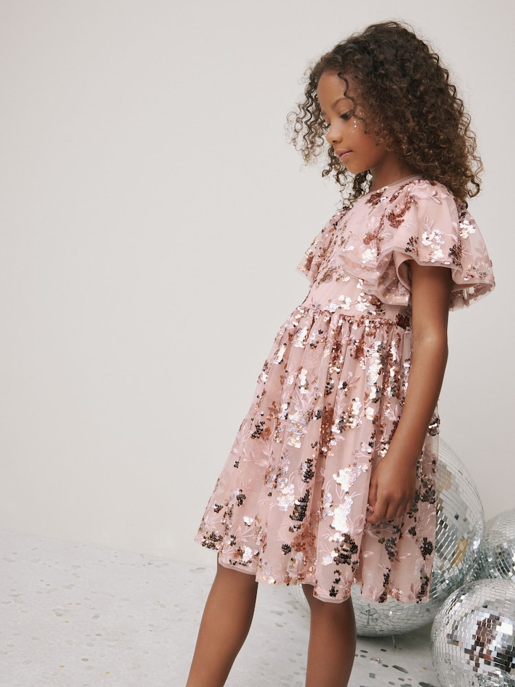 open lace back dress Pink Sequin Kiddie Party Gown Age 5-9 Year GACH215