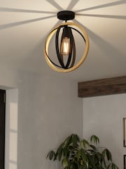 Eglo Black Brown Basildon Steel  Wood Modern Unique Design Ceiling Light - Image 1 of 5