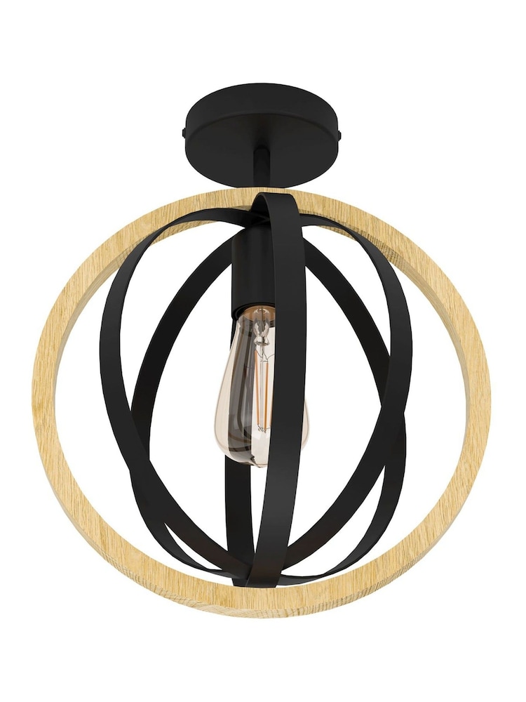 Eglo Black Brown Basildon Steel  Wood Modern Unique Design Ceiling Light - Image 2 of 5