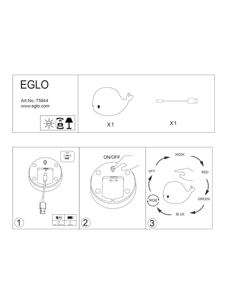 Eglo White Kids Castellino Fox Night Light Table Lamp - Image 5 of 5