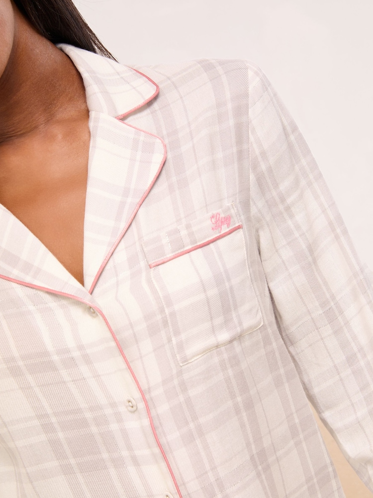Lipsy Grey Check Woven Long Sleeve Pyjamas Set - Image 2 of 4