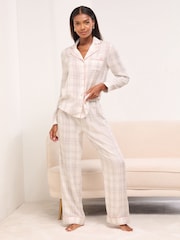 Lipsy Grey Check Woven Long Sleeve Pyjamas Set - Image 3 of 4