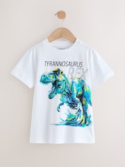 Blanco/azul con dinosaurio - Camiseta de corte estándar y manga corta con estampado gráfico (3-16 años) - Imagen 1 de 4