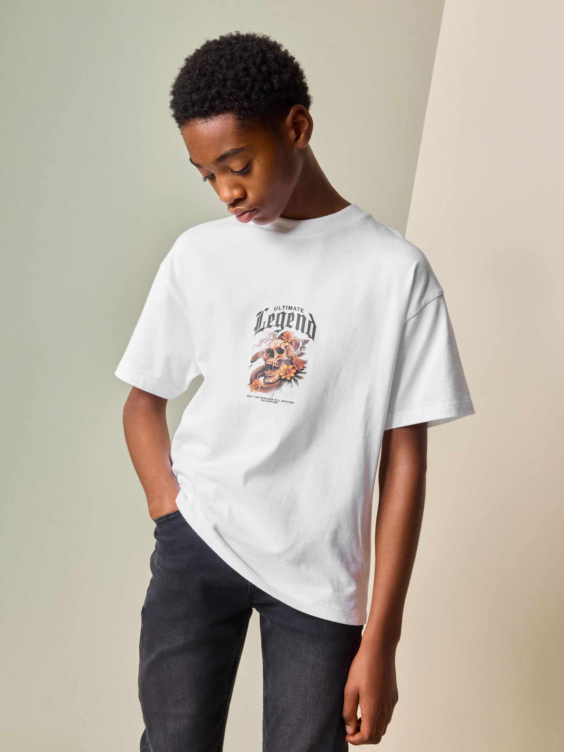 Buy White Skull Back Print Short Sleeve Graphic T-Shirt (3-16yrs