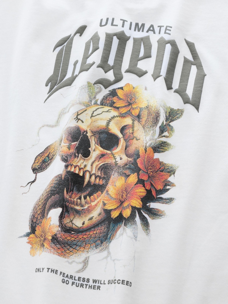 ホワイト スカル バックプリント - リラックスフィット 半袖 グラフィック Tシャツ（3 〜 16 歳） - 画像 7 / 7