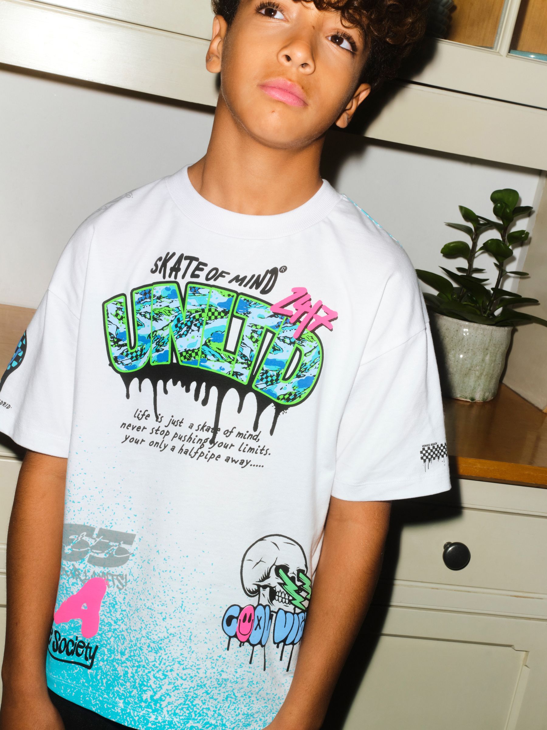 Buy White Spray Graffiti Short Sleeve Graphic T-Shirt (3-16yrs