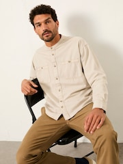 FatFace Light Natural Long Sleeve Grandad Utility Shirt - Image 1 of 6
