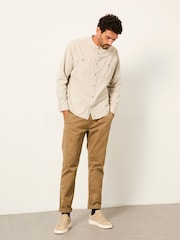 FatFace Light Natural Long Sleeve Grandad Utility Shirt - Image 3 of 6