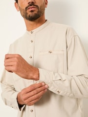 FatFace Light Natural Long Sleeve Grandad Utility Shirt - Image 5 of 6