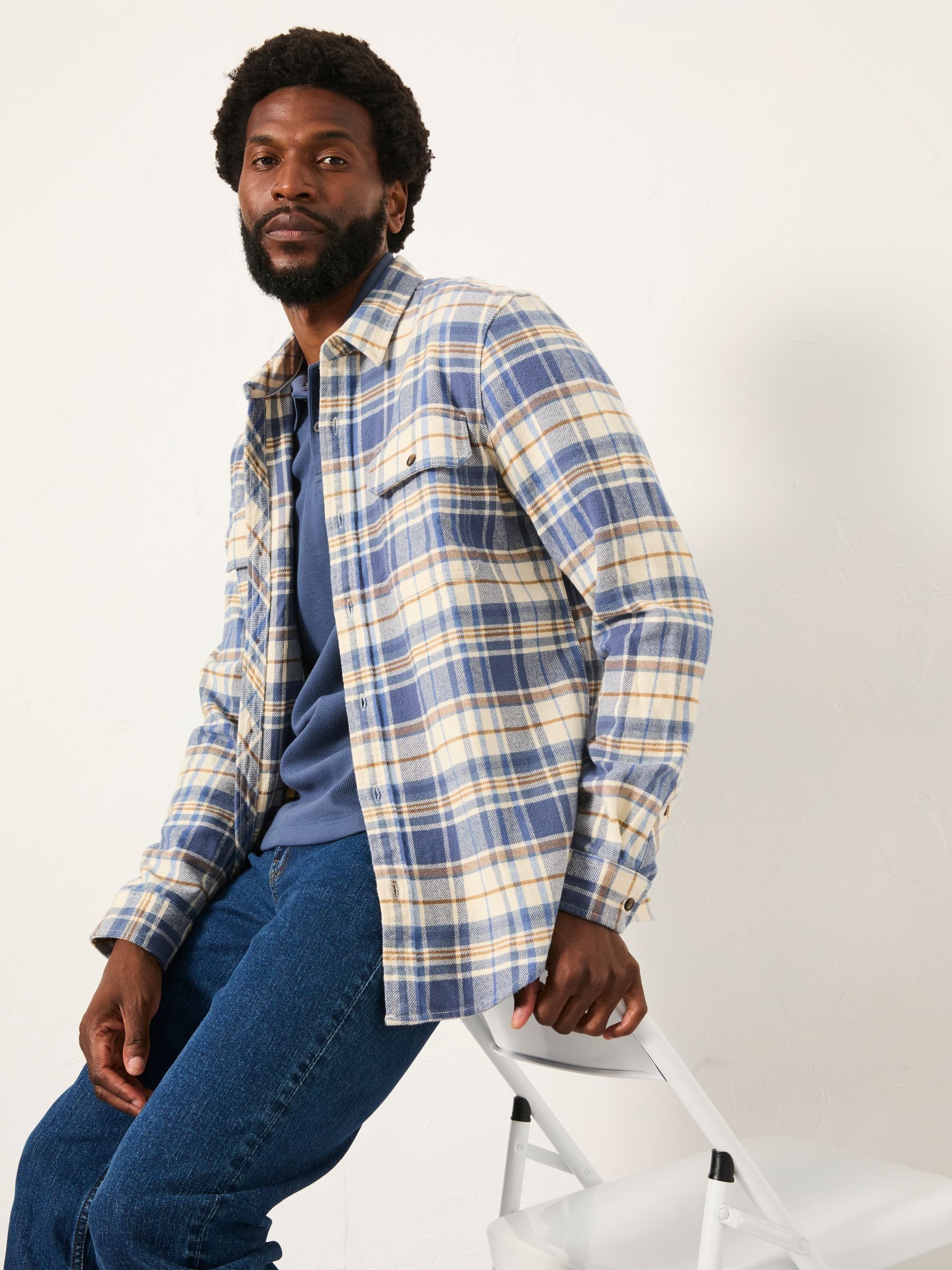 Fat Face - Men's Long Sleeve Check Shirt - Blue Denim - 4XL Reg