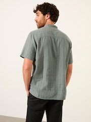 FatFace Bugle Jade Green Self Stripe Short Sleeve Grandad Popover Shirt - Image 2 of 7