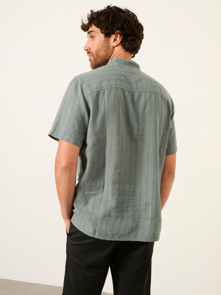 FatFace Bugle Jade Green Self Stripe Short Sleeve Grandad Popover Shirt - Image 2 of 7