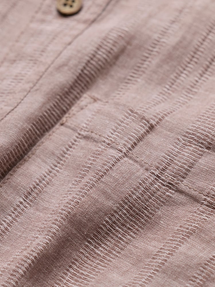 Dark Natural Bold Stripe - قميص قطن كتان بياقة صغيرة بكُم طويل من FatFace - Image 8 of 8