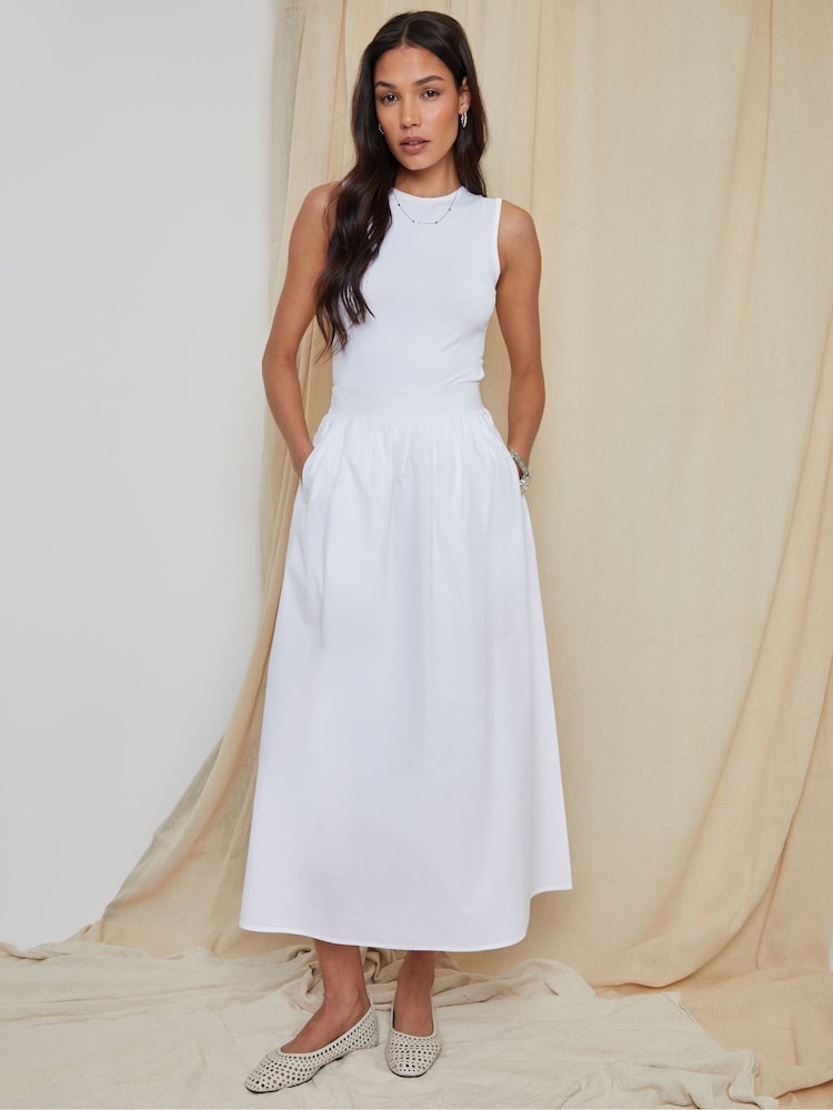 Threadbare White Midi Skirt with Pockets - Image 1 of 5