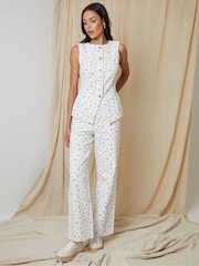 Threadbare White Ditsy Floral Print Denim Waistcoat - Image 3 of 5
