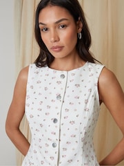 Threadbare White Ditsy Floral Print Denim Waistcoat - Image 4 of 5