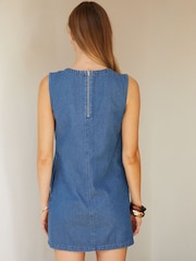 Threadbare Blue Lace Up Sleeveless Denim 100% Cotton Mini Summer Dress - Image 4 of 5
