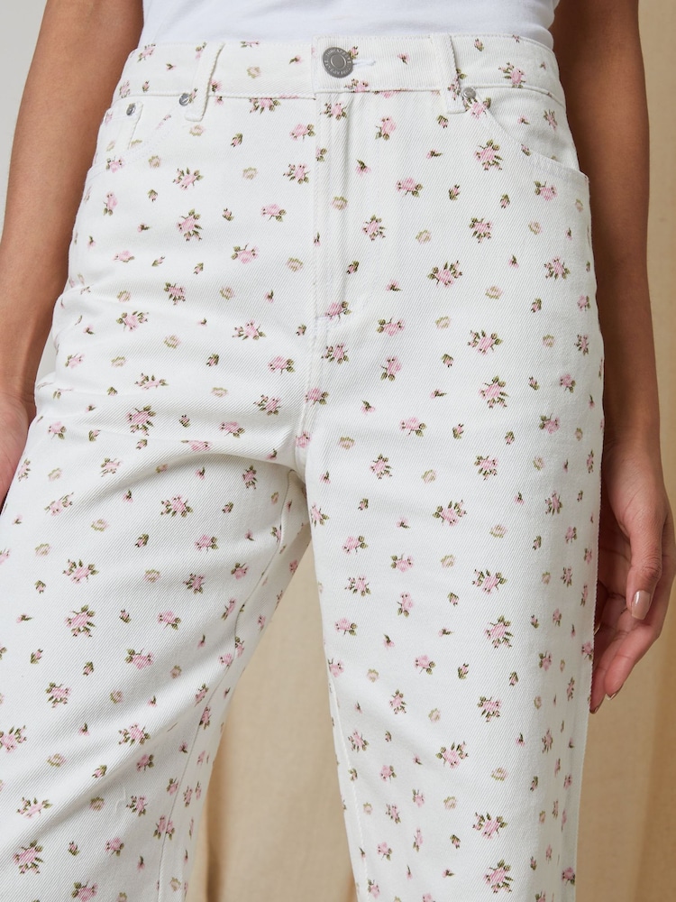 Threadbare White Wide Fit Floral Wide Leg Denim Jeans - Image 4 of 4