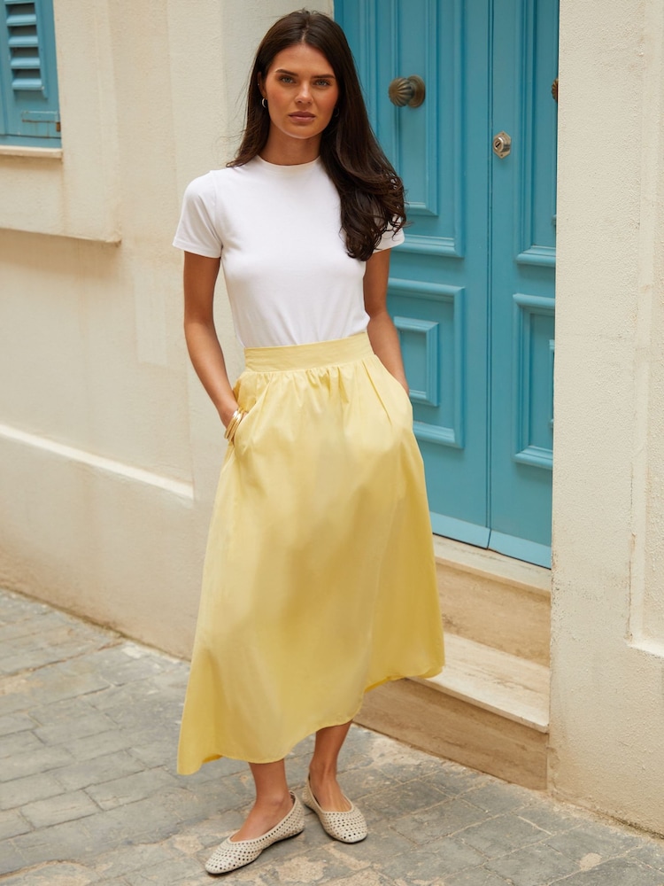 Threadbare Yellow Midi Skirt with Pockets - Image 1 of 4