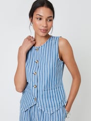 Threadbare Blue Striped Crew Neck Denim Waistcoat - Image 2 of 4