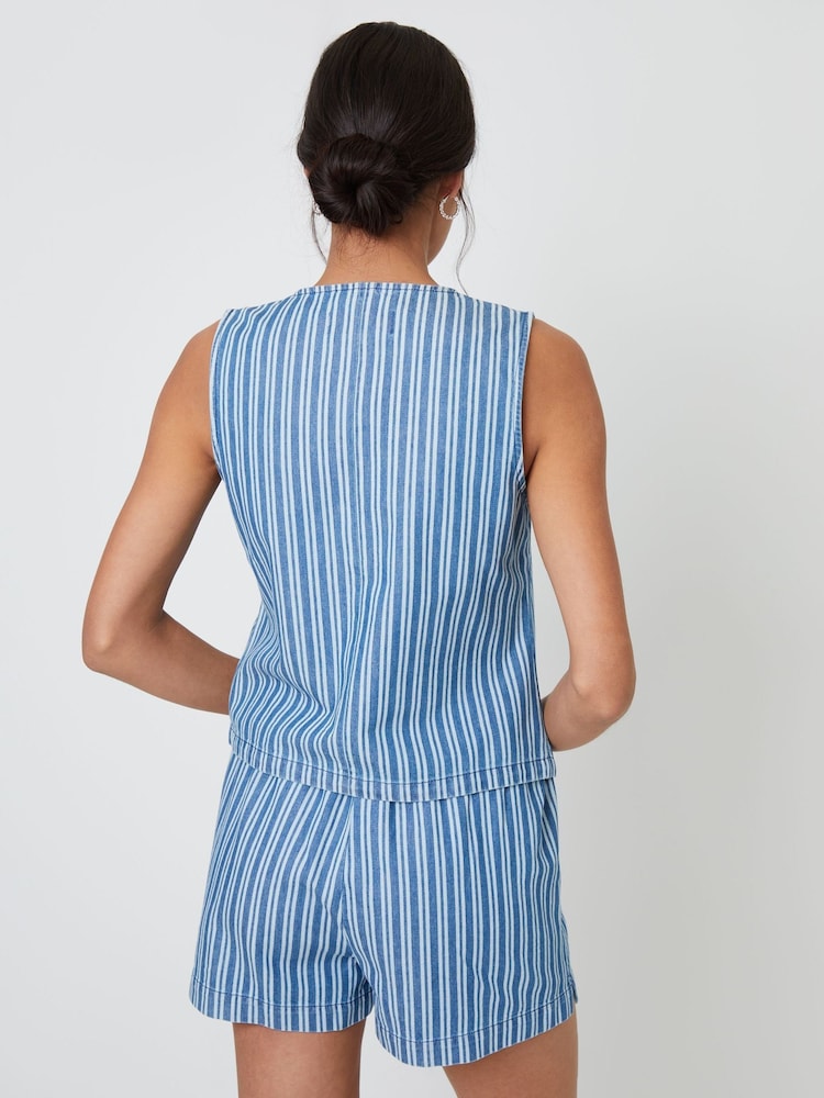 Threadbare Blue Striped Crew Neck Denim Waistcoat - Image 3 of 4