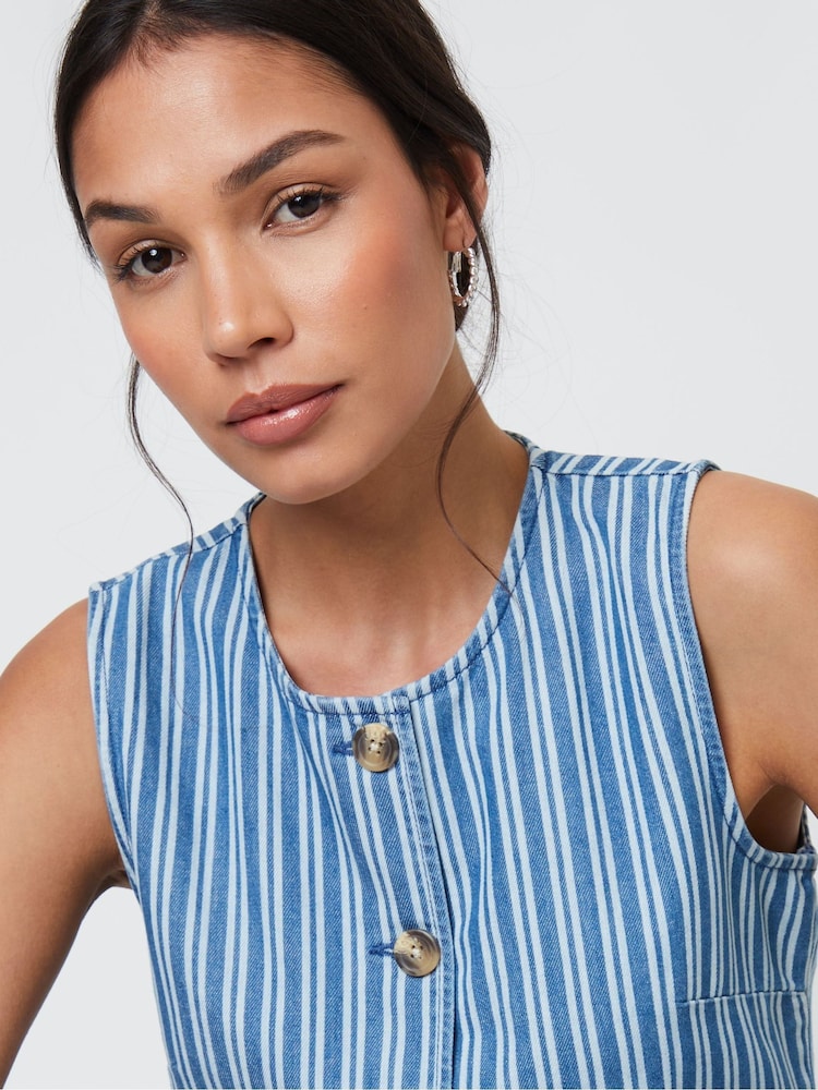 Threadbare Blue Striped Crew Neck Denim Waistcoat - Image 4 of 4